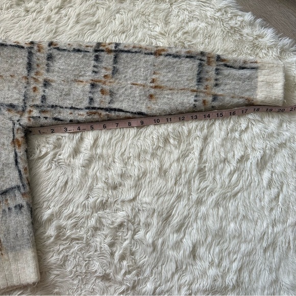 Current/Elliott Sweater The Bets Mohair Full Zip Cardigan Jacket Plaid Cream M - Picture 12 of 12